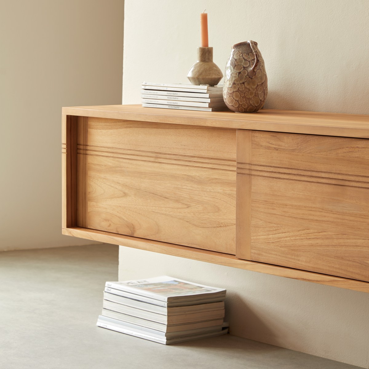 Meuble Hi-FI, TV en Teck massif, BASIC naturel, TIKAMOON