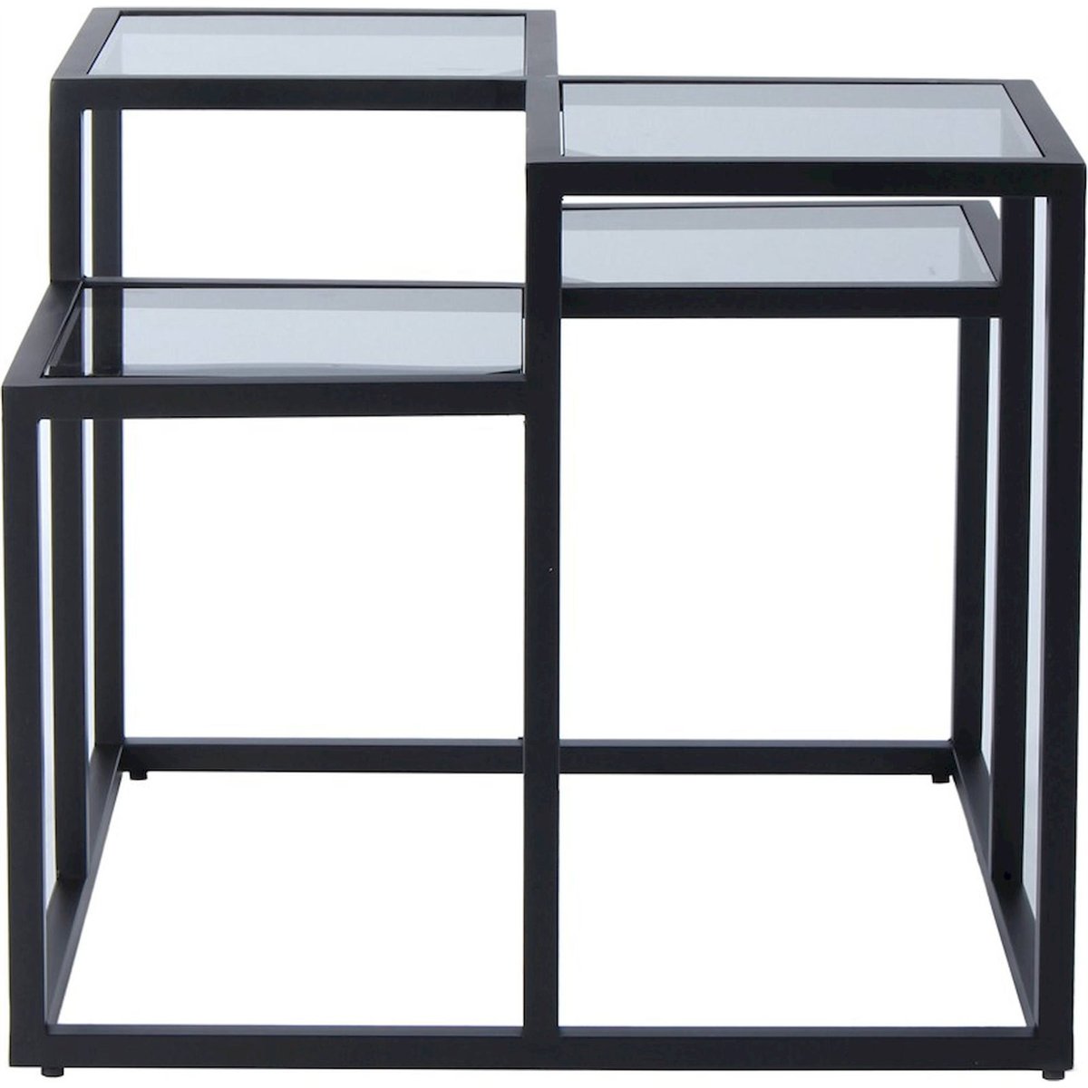 Table d'appoint en verre et métal, 4 Plateaux noir mat avec plateaux en verre transparent, ARTE ESPINA
