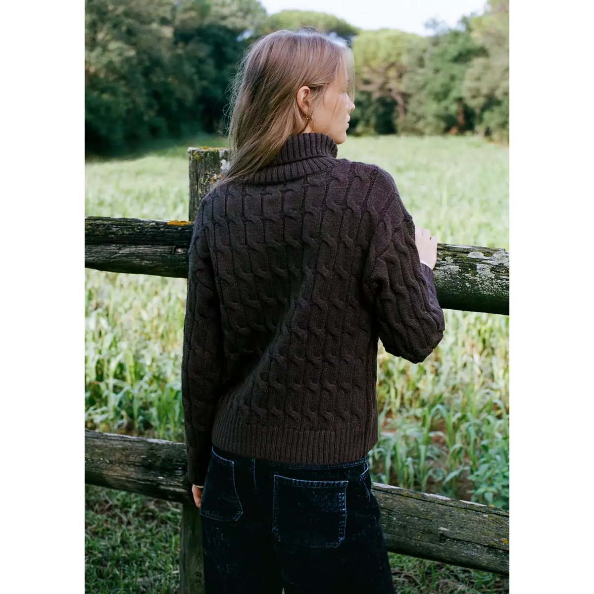 Pull-over torsades col roulé marron, MANGO TEEN