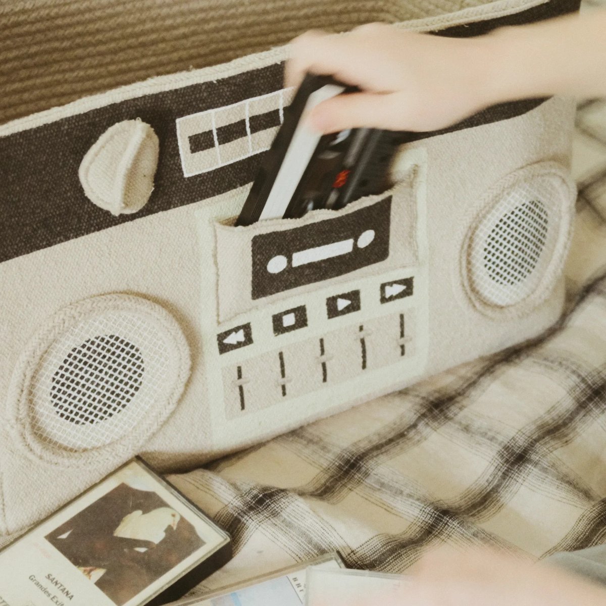 Panier Boombox MUSIC STUDIO gris clair, gris foncé, blanc, naturel, LORENA CANALS