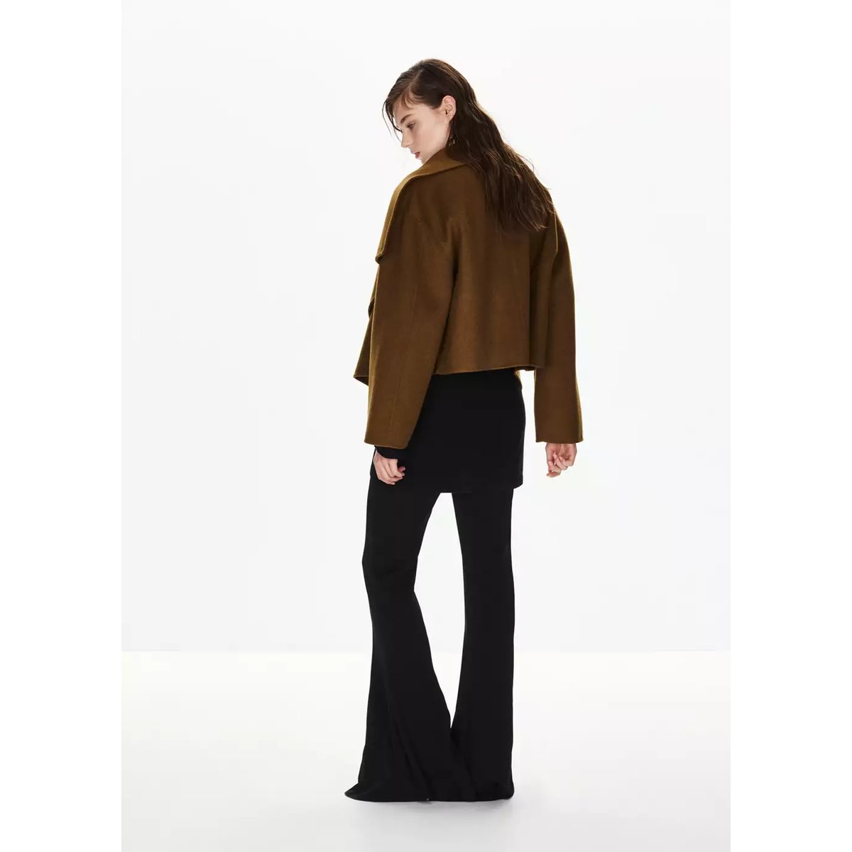 Veste en mélange de laine à revers marron moyen, MANGO