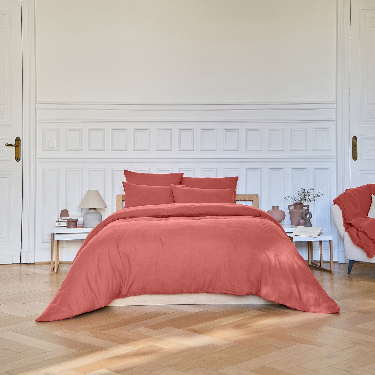 Housse de couette en lin BRUNELLE terracotta, HABITAT