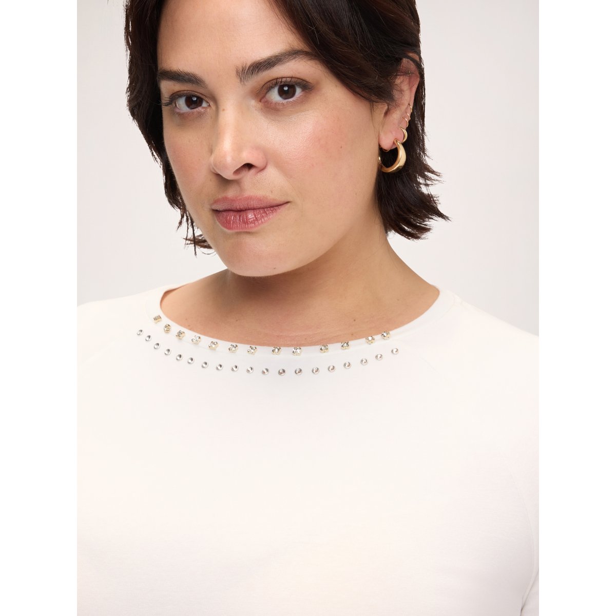 T-shirt avec strass et clous blanc, FIORELLA RUBINO