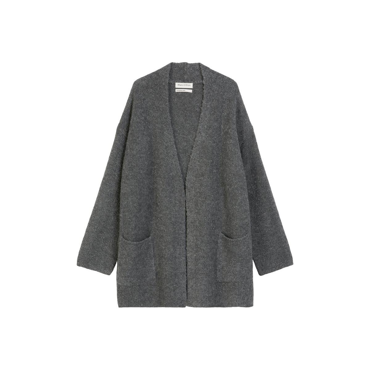 Cardigan bouclette regular en mélange de laine vierge et de laine d'alpaga gris fonce, MARC O'POLO