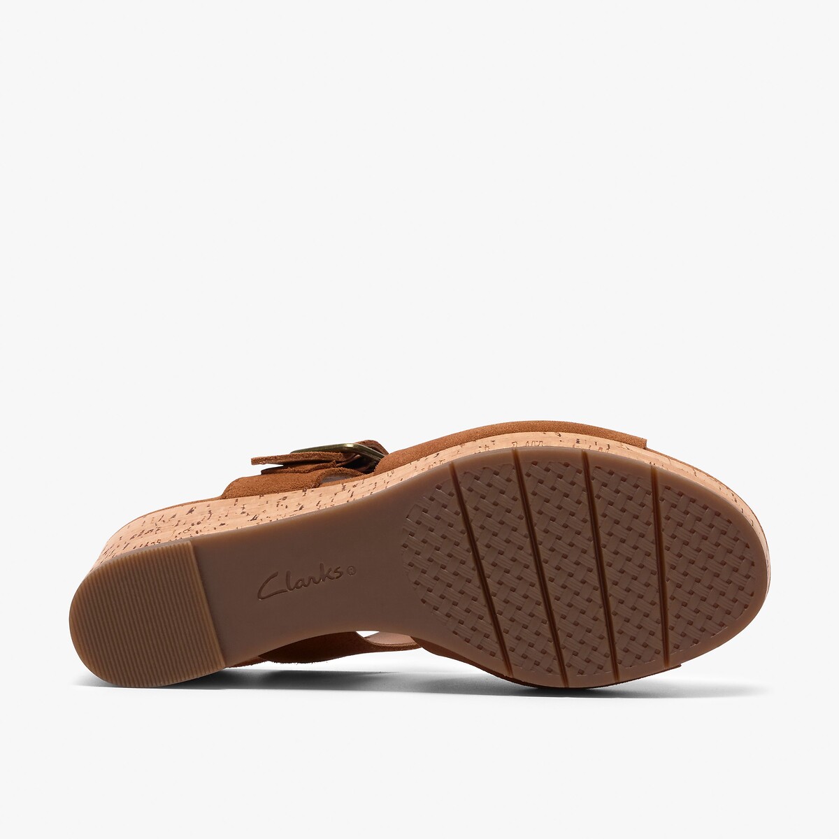 Sandales compensées en cuir suède Sabina Dream tan, CLARKS