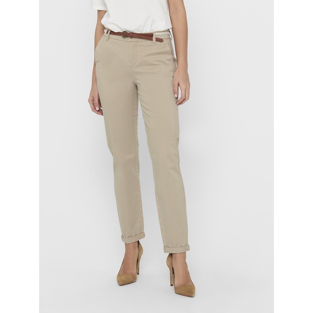 Pantalon droit beige, ONLY
