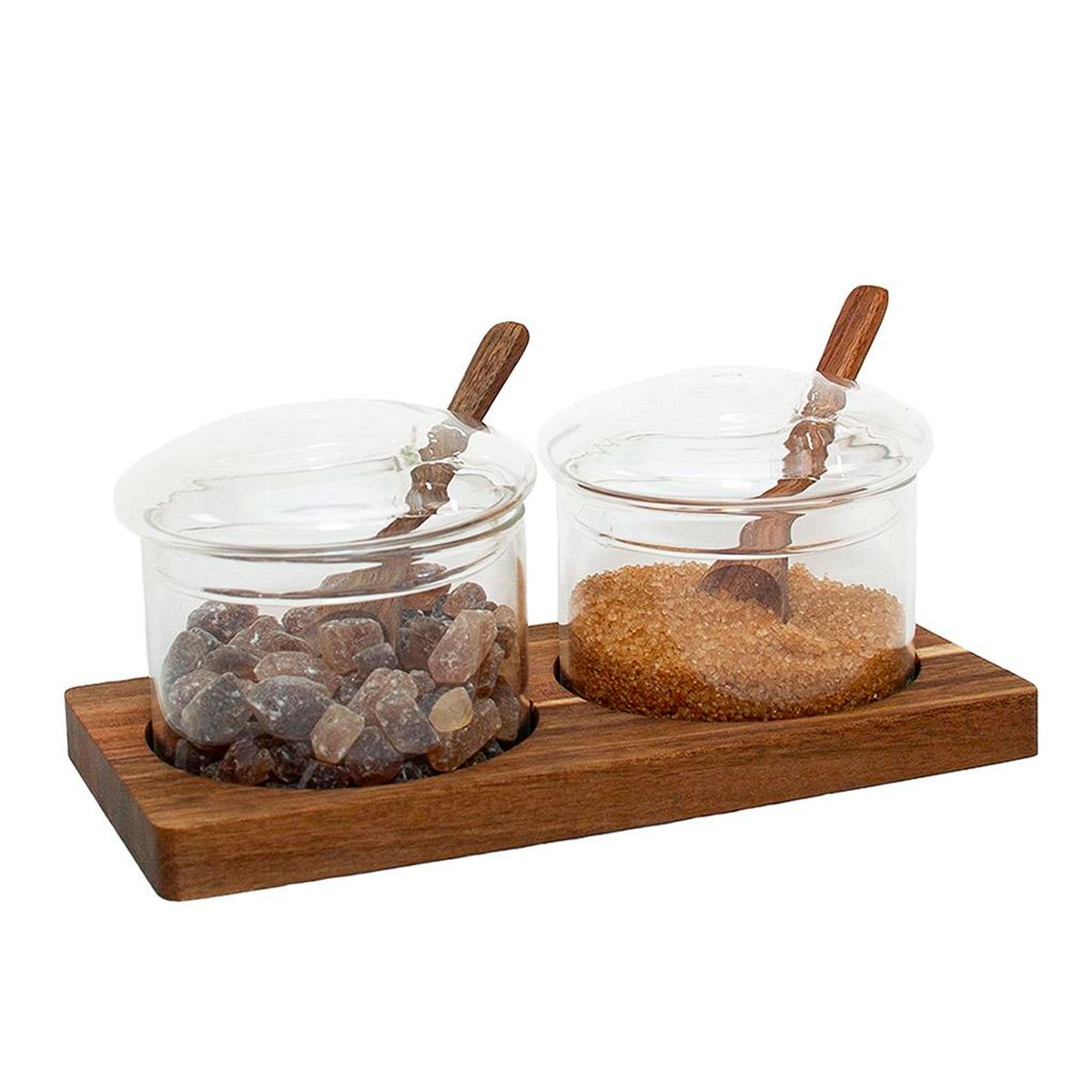 Set de 2 pots à sucre en verre avec support et cuillères 19.5x10x8cm transparent, WADIGA