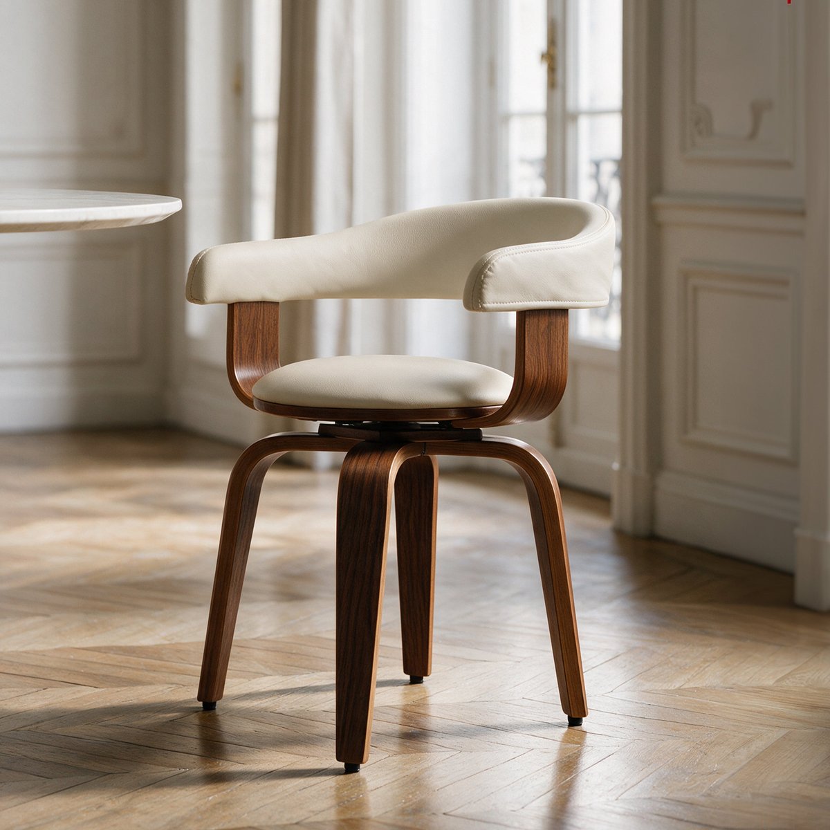 Chaise avec accoudoirs en cuir synthétique - HAROLD blanc, MAISON PAVANE