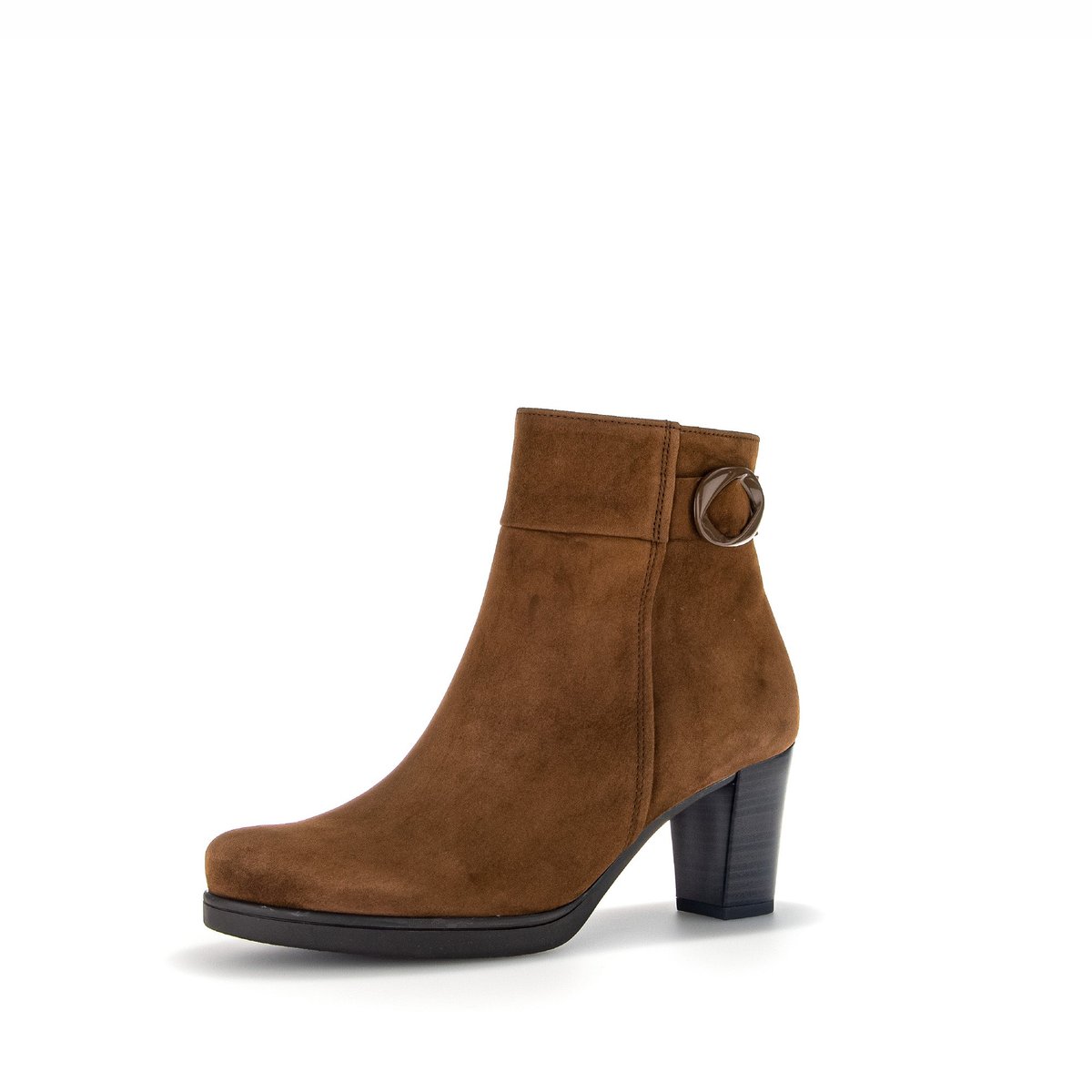 Bottines en velours à talon décroché block cognac velours, GABOR