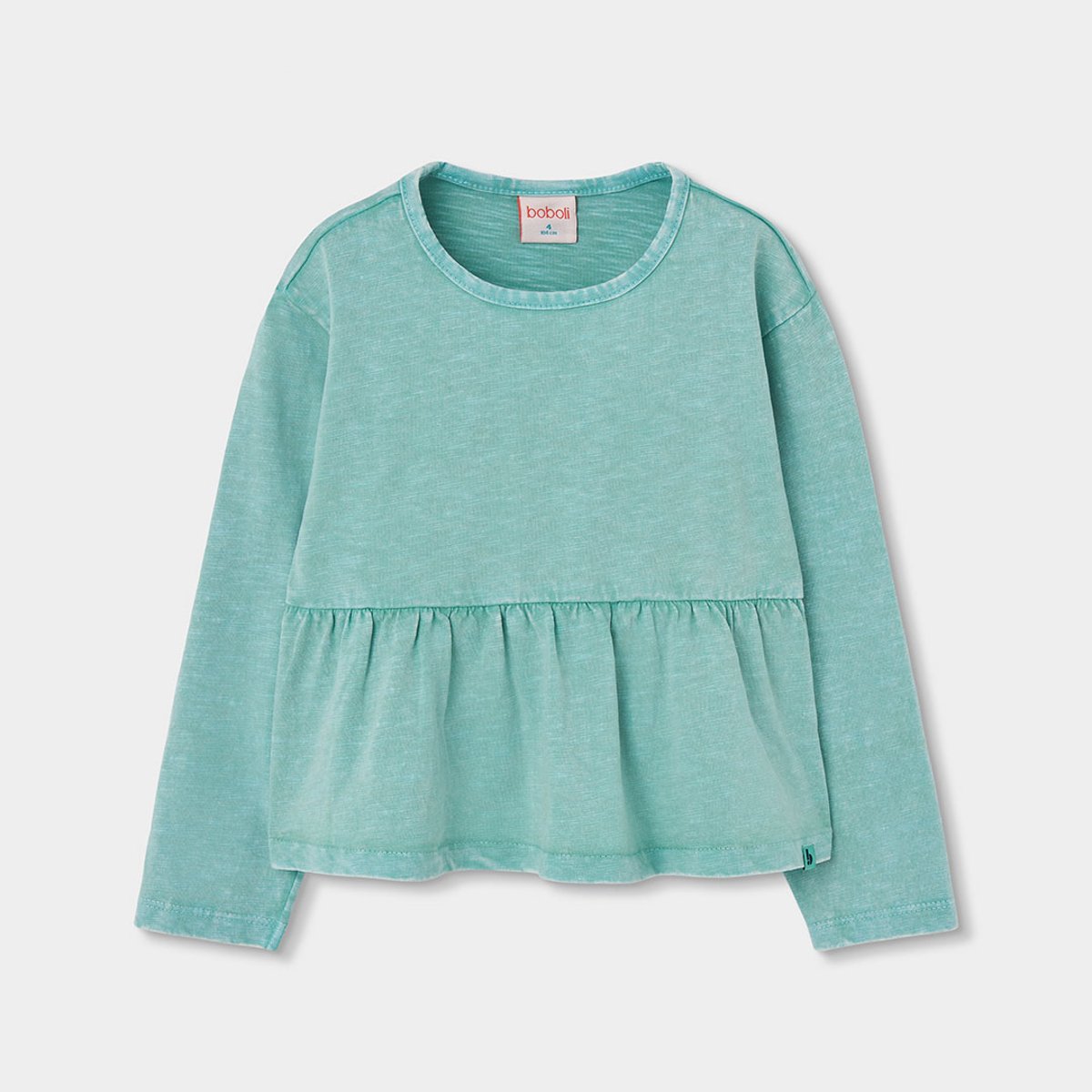 T-shirt fille en maille avec volant vert, BOBOLI