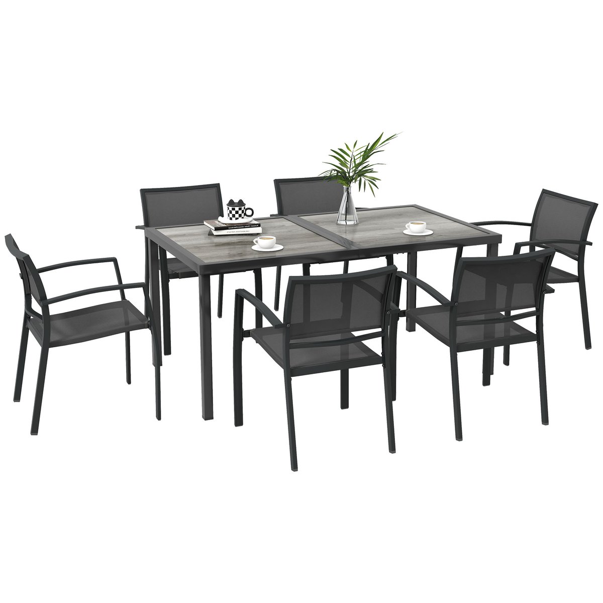 Ensemble de salon de jardin Acier Gris foncé gris, OUTSUNNY