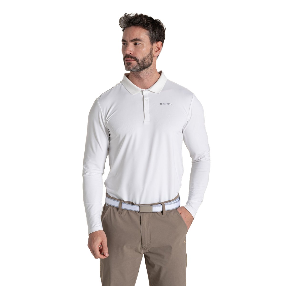 Polo de golf manches longues BRAMSHAW blanc, CRAGHOPPERS