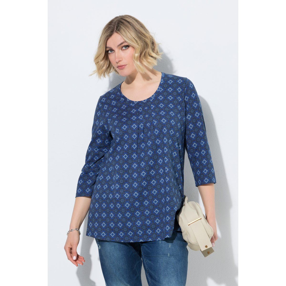 T-shirt avec plis fantaisie bleu encre, ULLA POPKEN
