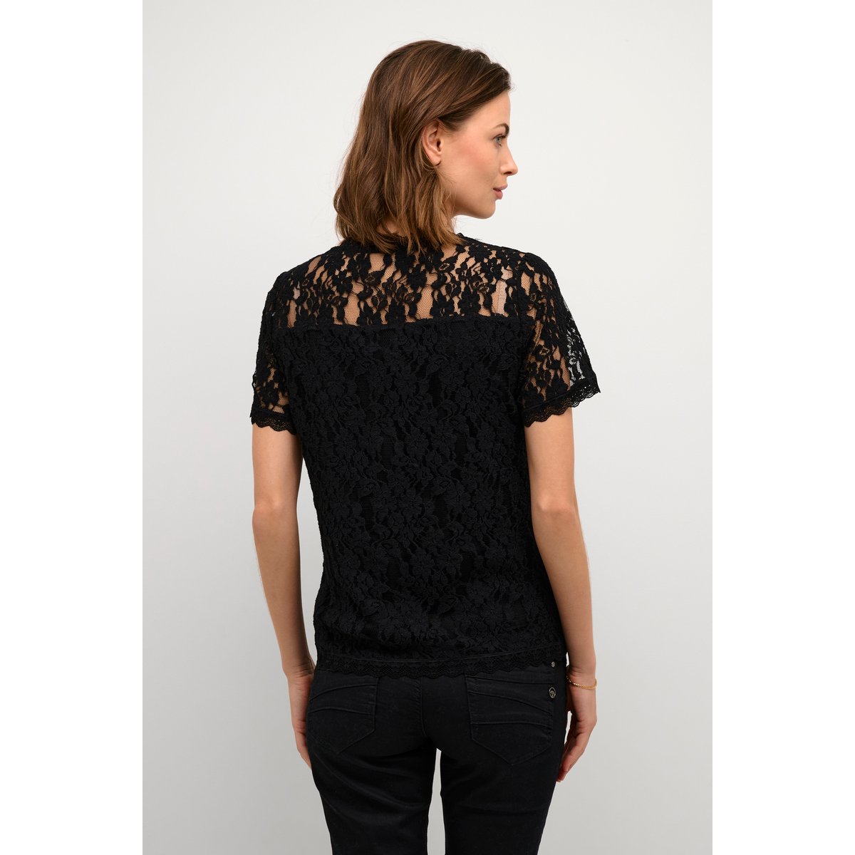 Short sleeved blouse noir pitch black, CREAM