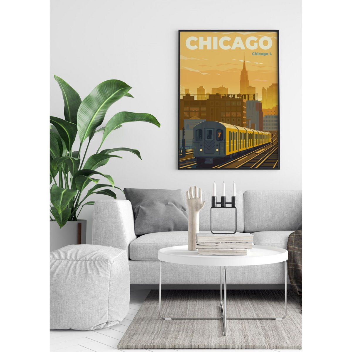Affiche ville Chicago 2 blanc, L'AFFICHERIE
