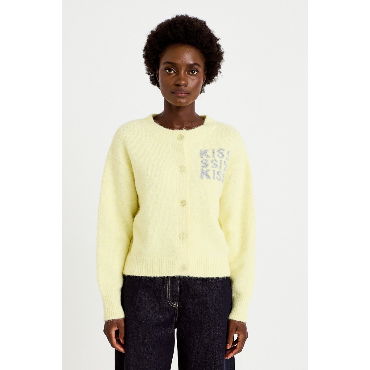 Gilet ample col rond manches longues jaune clair, CACHE CACHE