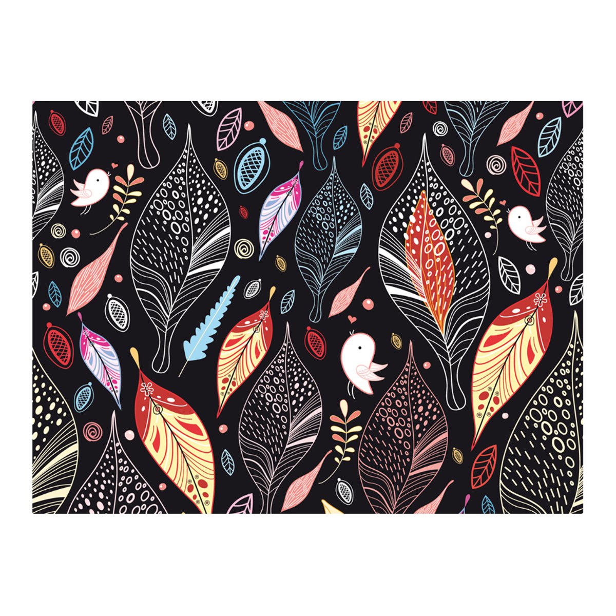 Papier peint intissé panoramique Paysage Feuilles d'automne sur fond noir multicouleur, EDEN