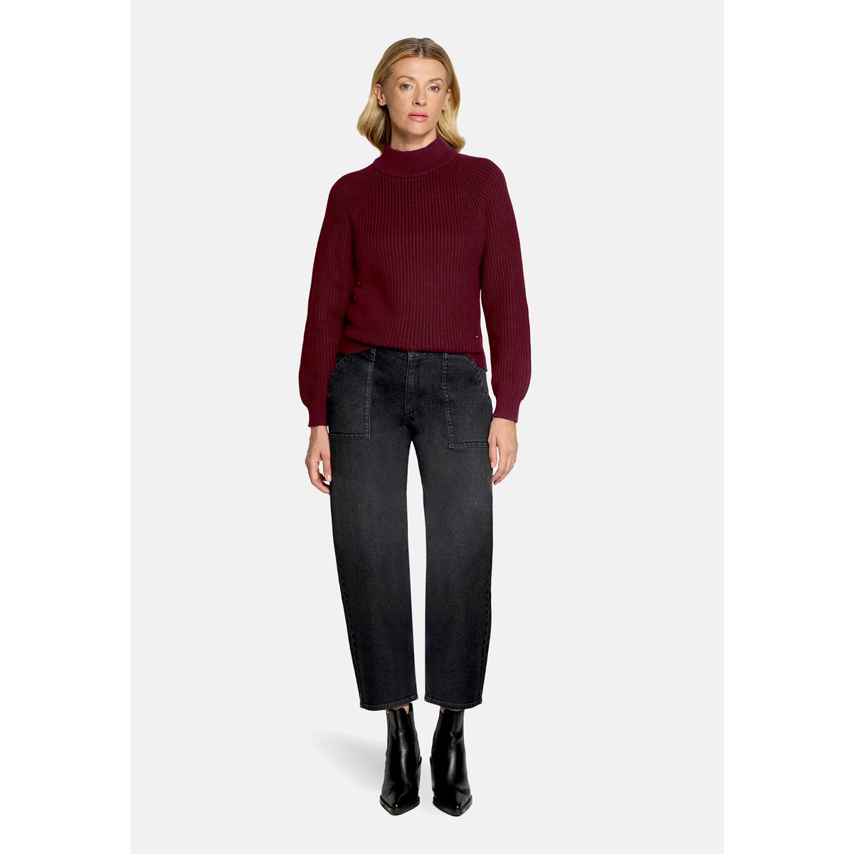 Pull-over en maille à bordures côtelées fall burgundy, BETTY & CO