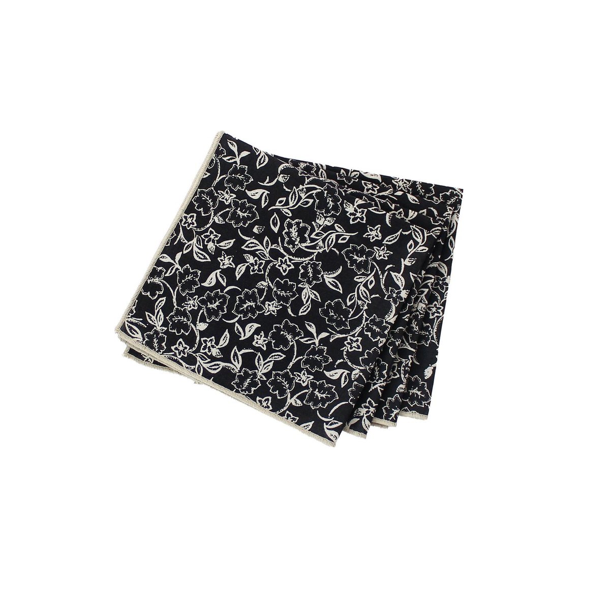 Lot de 4 serviettes de table en coton recyclé à motifs LINETTE noir, TOILINUX