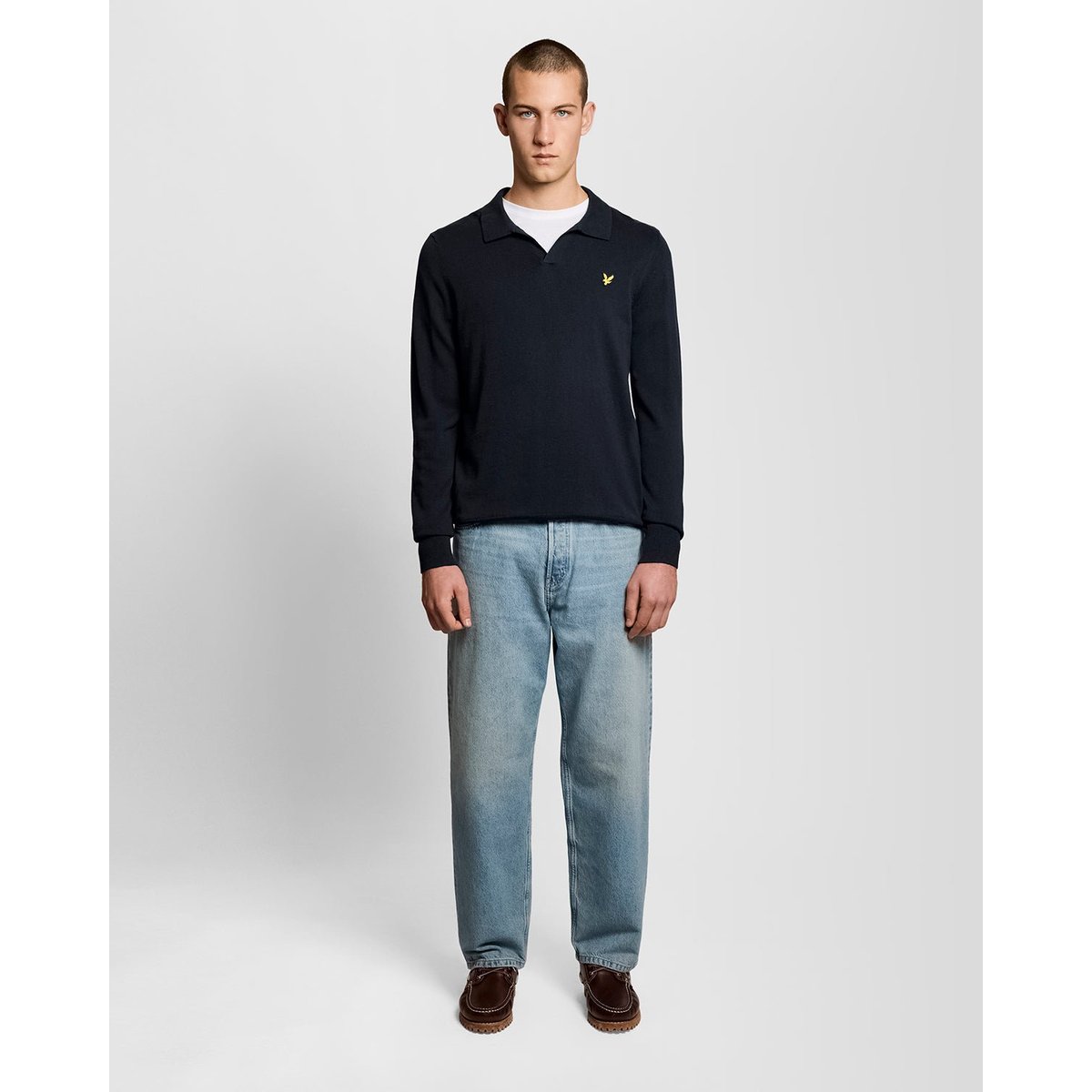 Pull à col polo en coton bleu foncé marine, LYLE & SCOTT