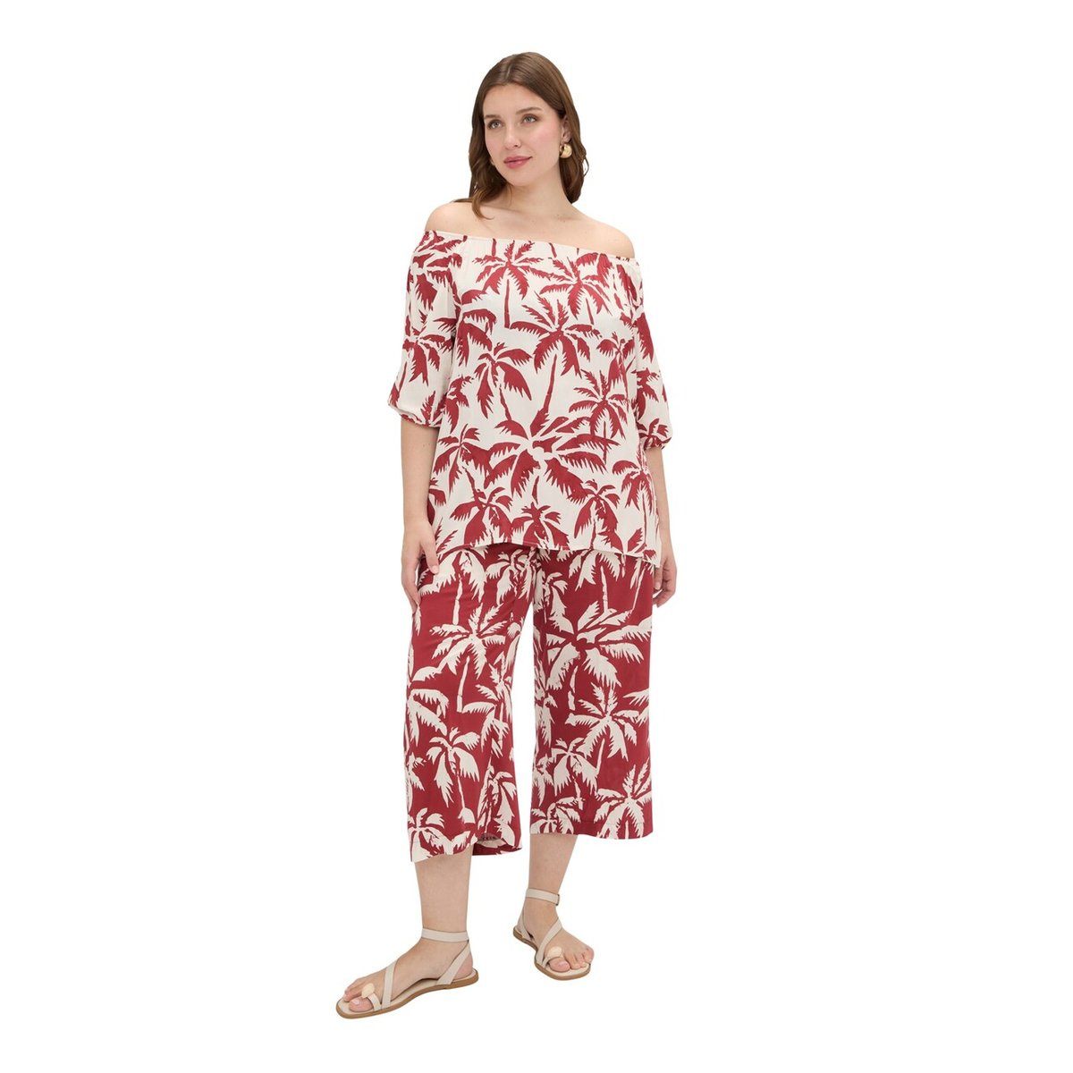Blouse épaules dénudées avec imprimé blanc, FIORELLA RUBINO