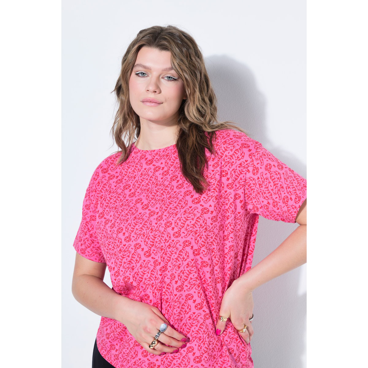 T-shirt oversize, imprimé léopard coloré rose vif, STUDIO UNTOLD