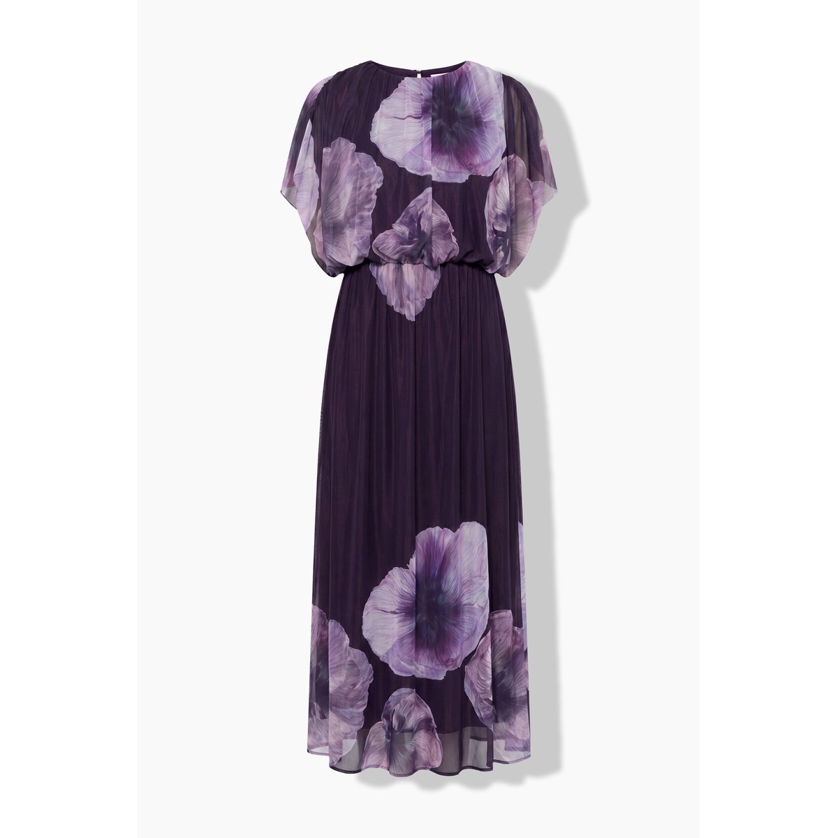 Robe maxi motif floral, décolleté rond raisin foncé, ULLA POPKEN