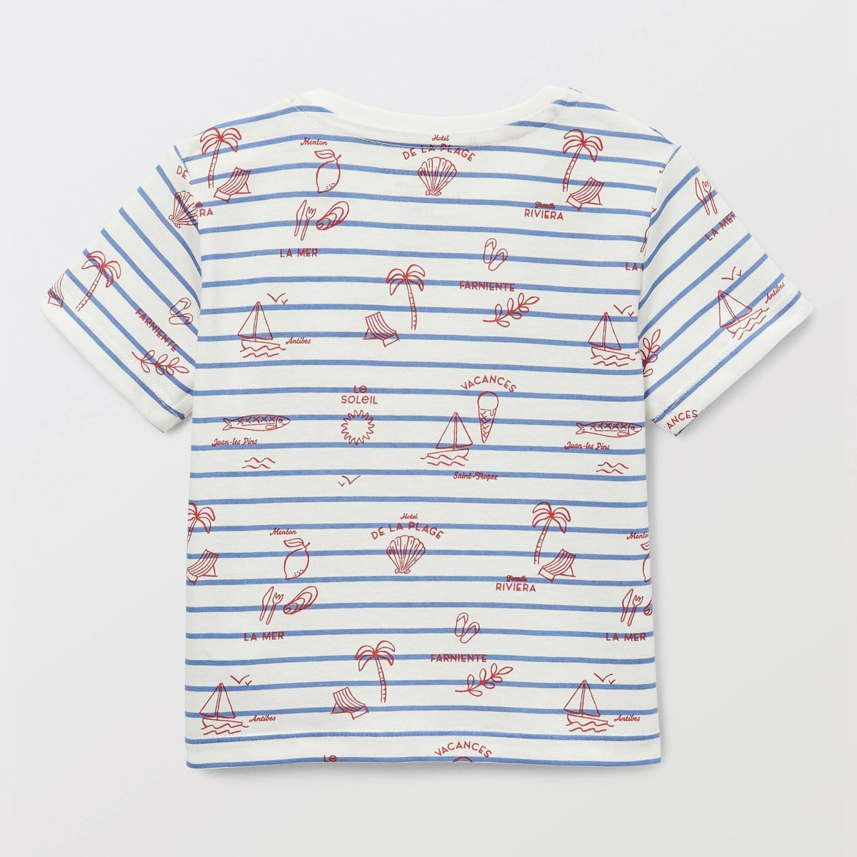 T-shirt manches courtes rayé et imprimé en coton BIO GOTS ecru, BOUT'CHOU