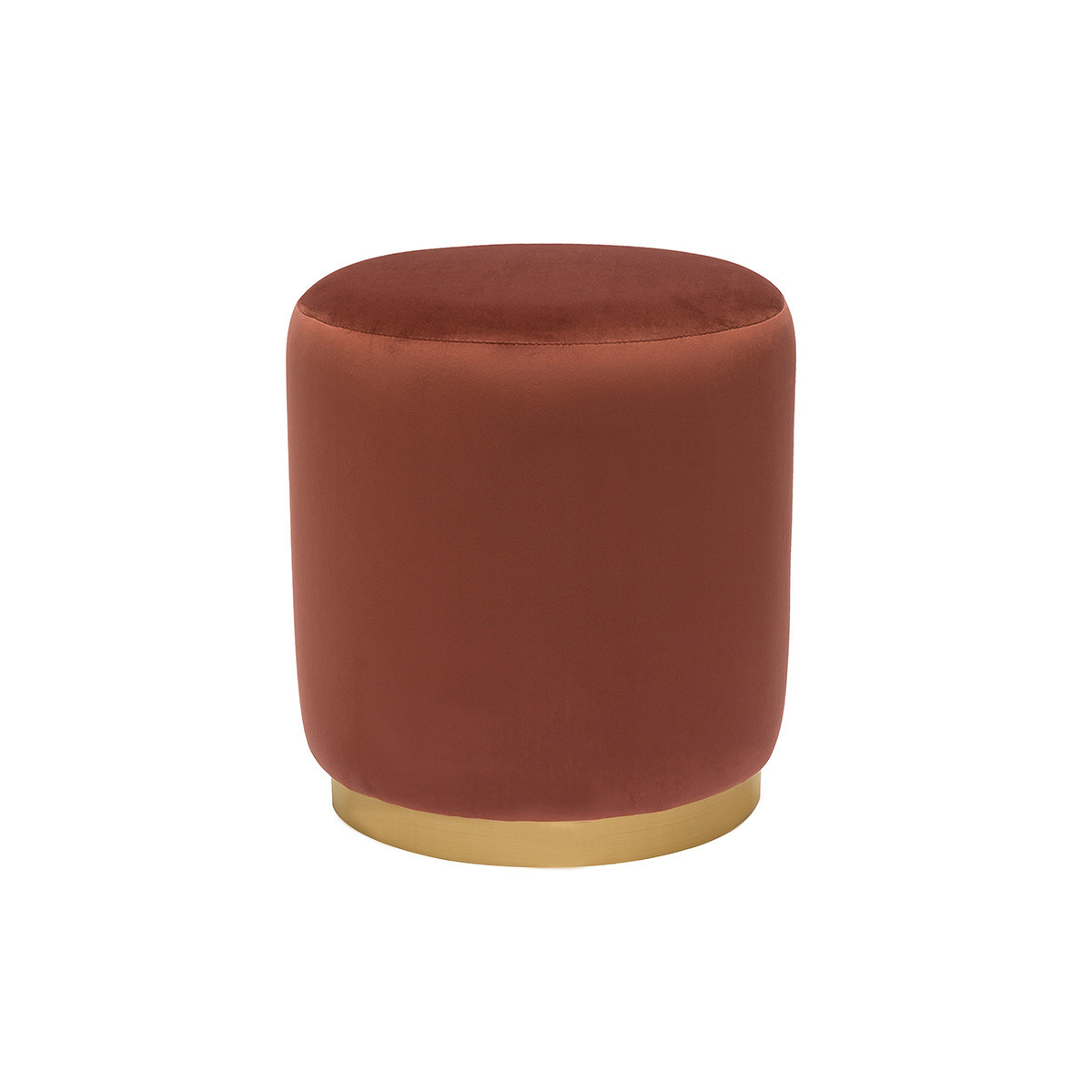 Pouf rond en velours rouge tomette et métal doré D40 cm AMAYA rouge foncé, MILIBOO