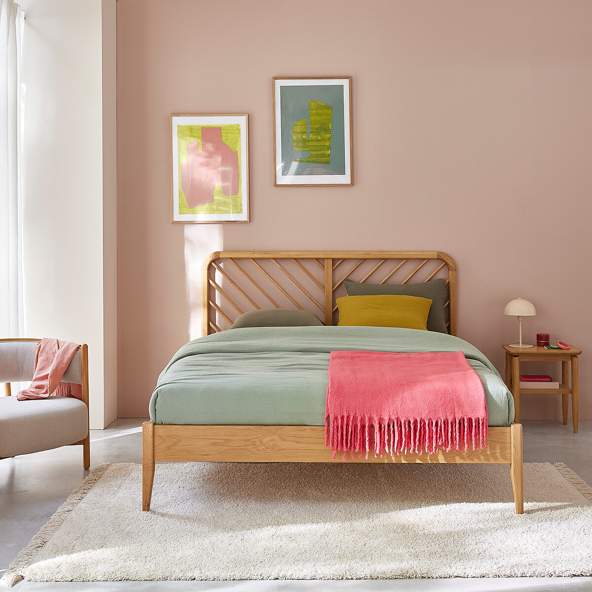 Bed met massief eiken basis en Anda eiken fineer eikenhout, LA REDOUTE INTERIEURS