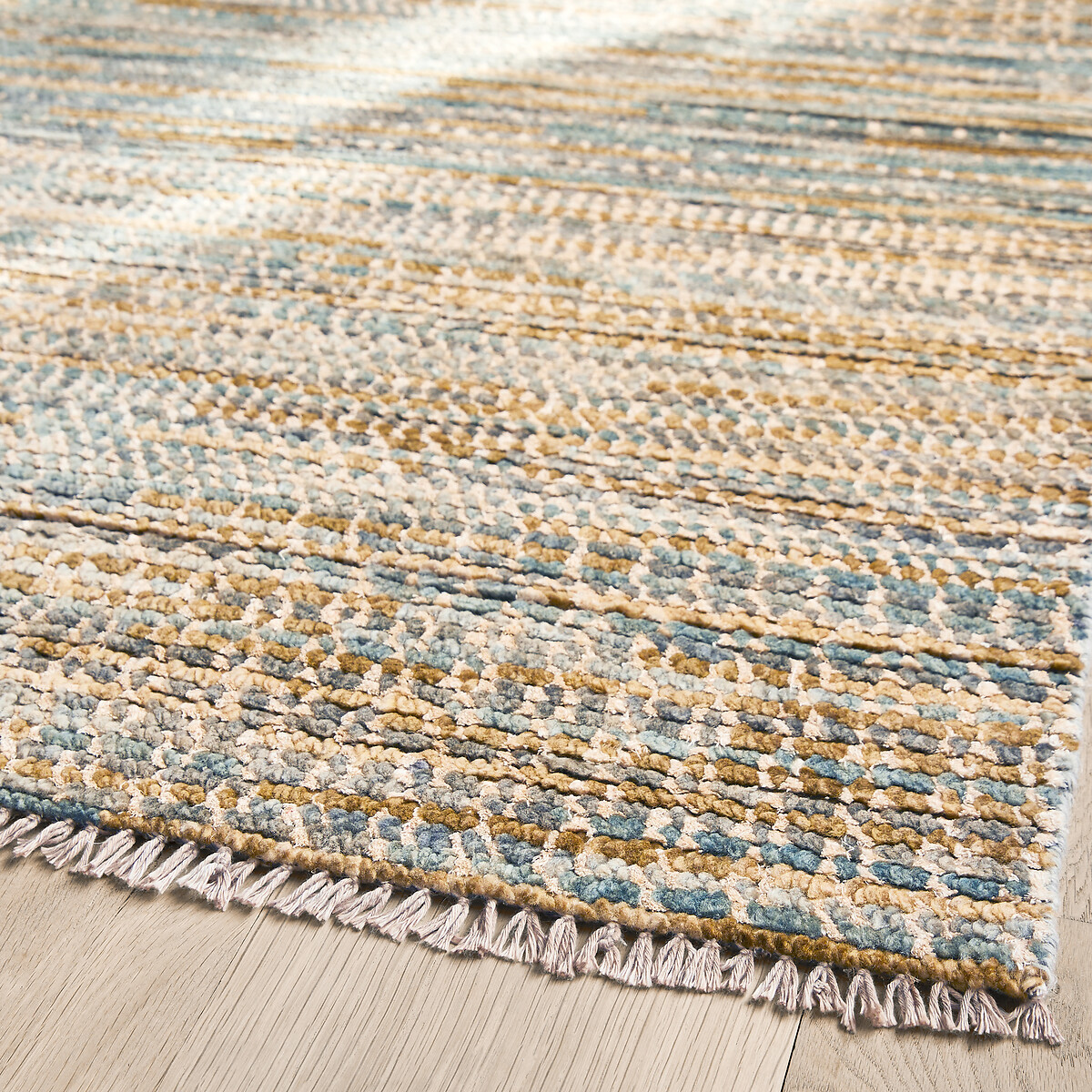 Sarini Knotted Wool and Sari Silk Rug pale green, AM.PM