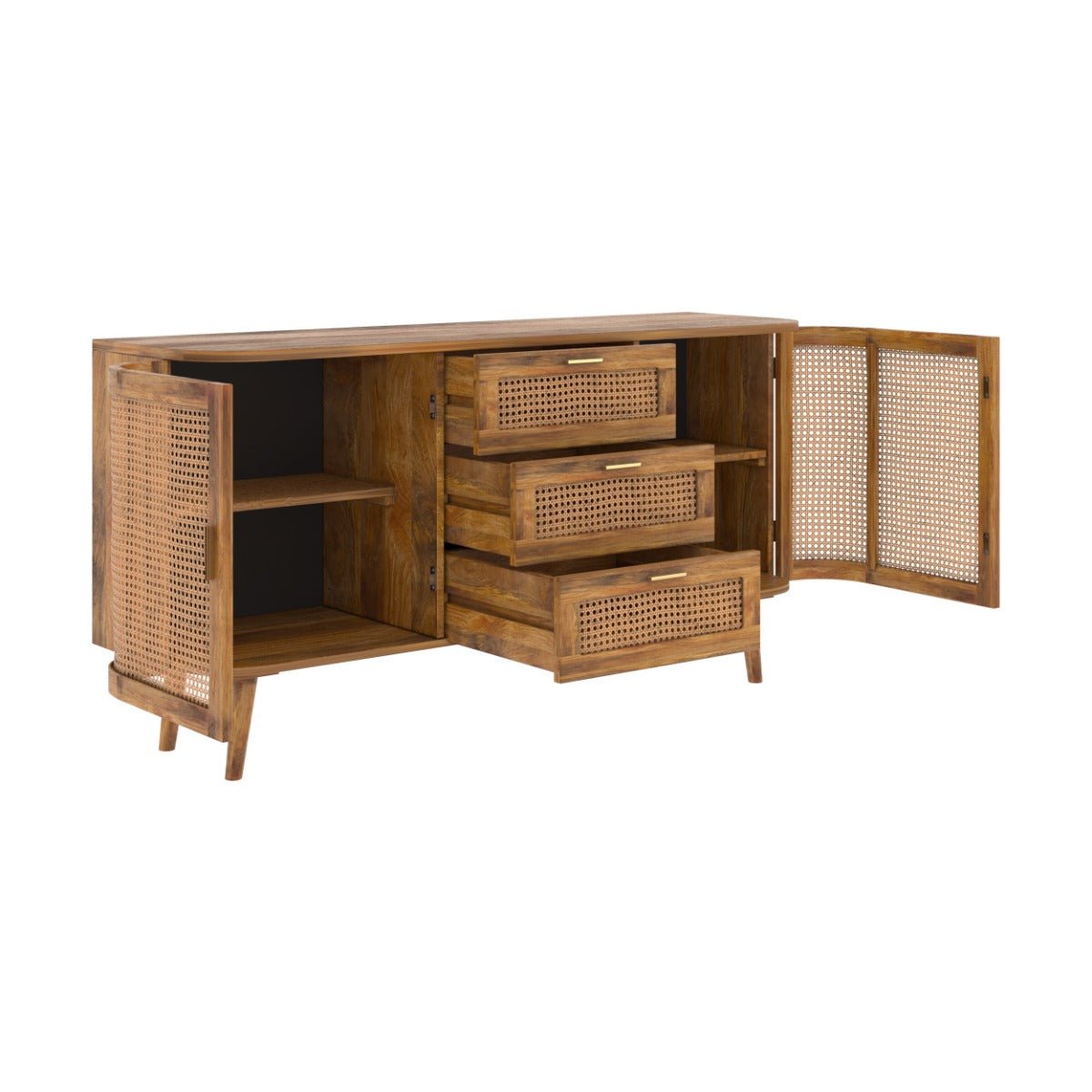 Buffet 2 portes et 3 tiroirs en cannage - WAVA marron clair, MAISON PAVANE