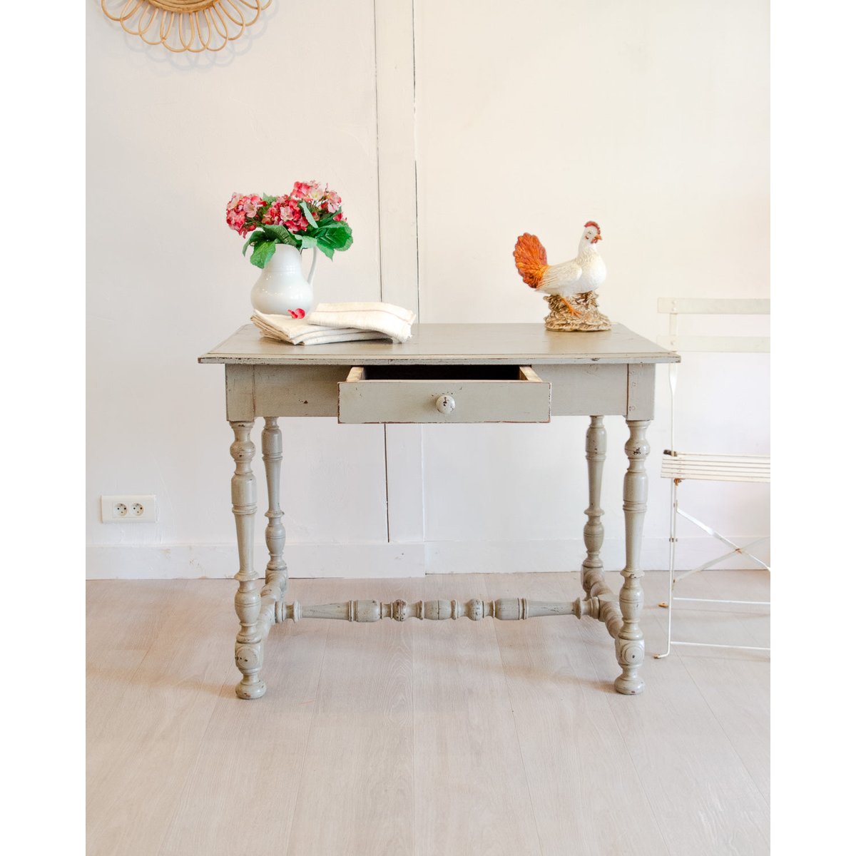 Table de ferme en bois Romy N°1371 - Bon état gris, DEBONGOUT