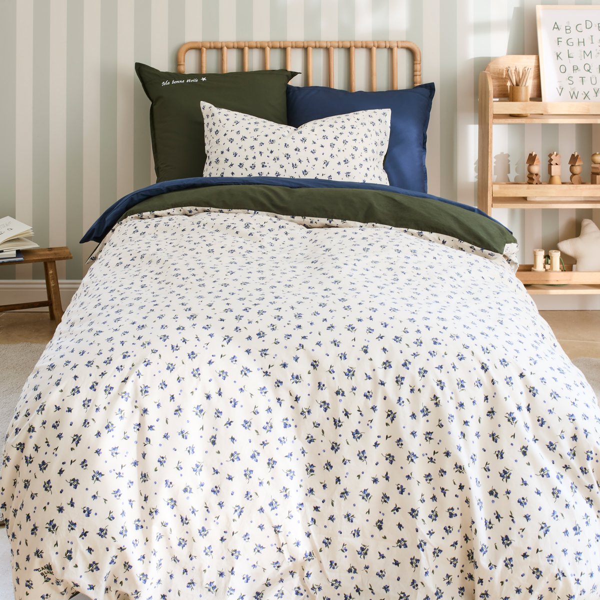 Housse de couette coton Neo Kaki myrtille NÉO kaki/myrtille, CARRE BLANC