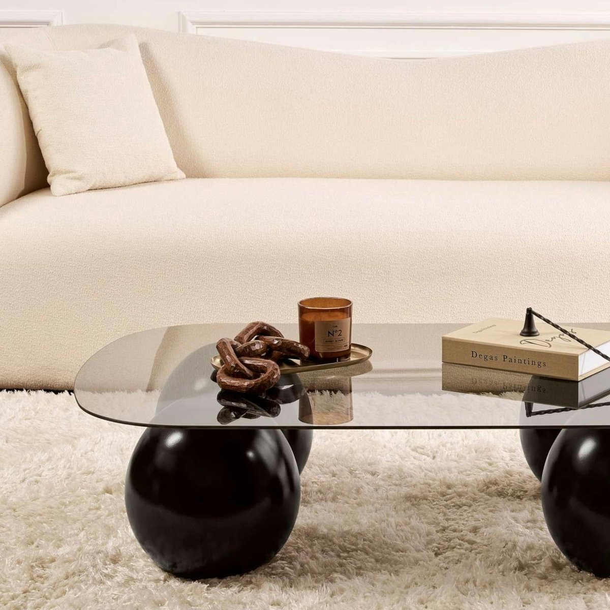 Table basse en verre moderne, rectangle bords arrondis KOCHI fumé, PIER IMPORT