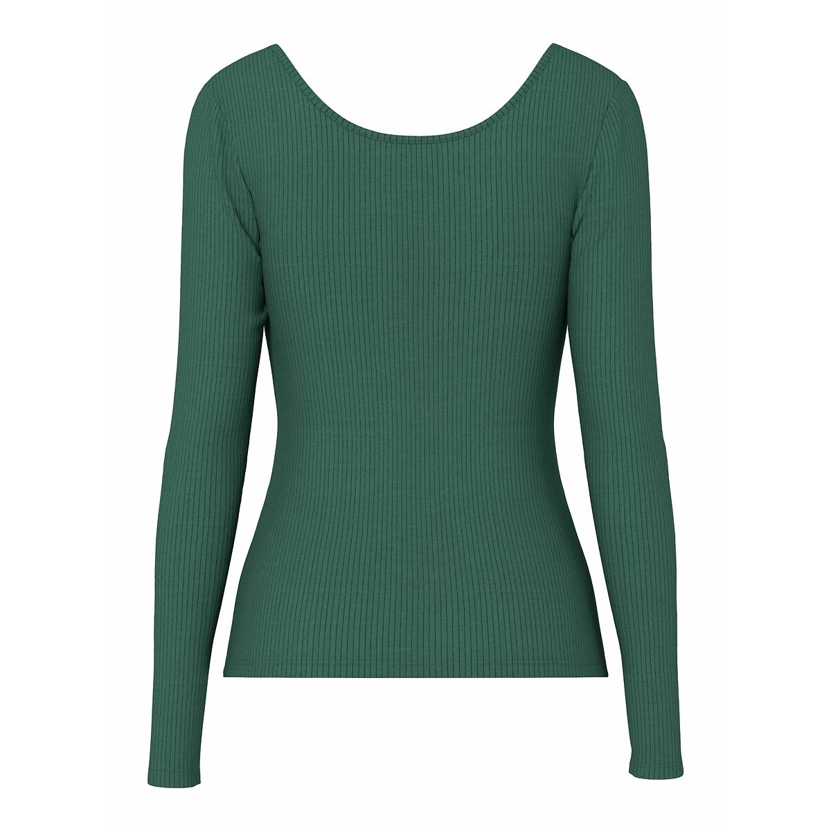 T-shirt met lange mouwen, geribbeld effect donkergroen, PIECES