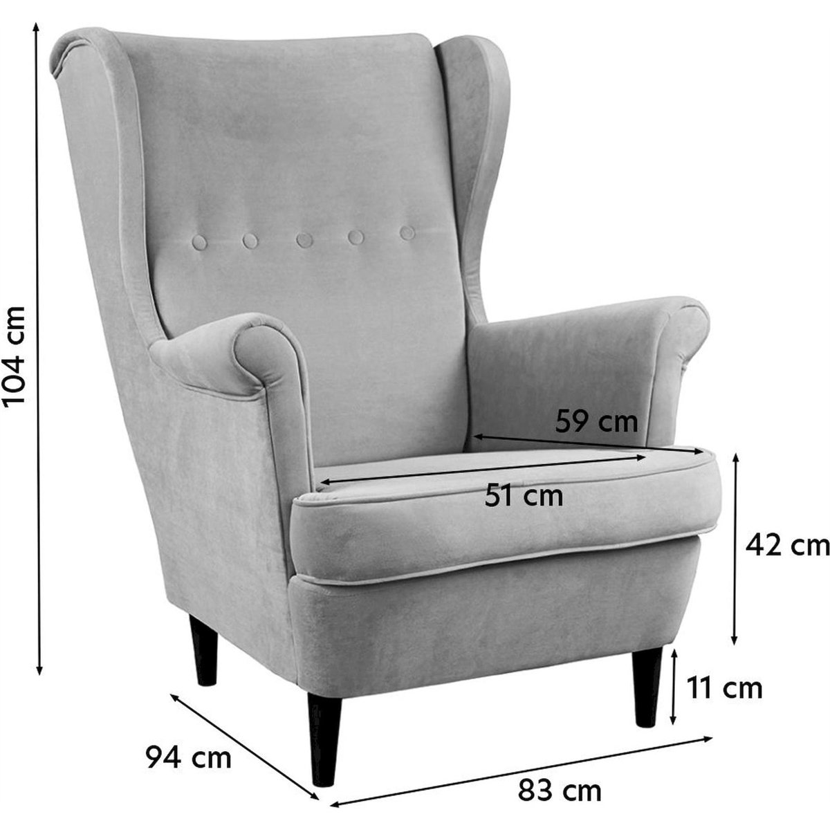 Fauteuil bergère capitonné collection MALMO bleu nuit cloud, RECOLLECTION