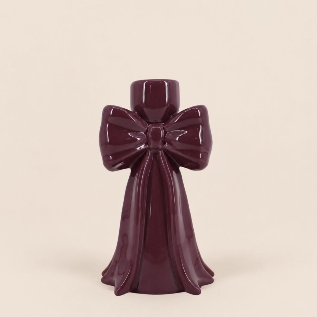 Set de 2 bougeoirs en céramique noeud violet et rose violet, ORNAMI