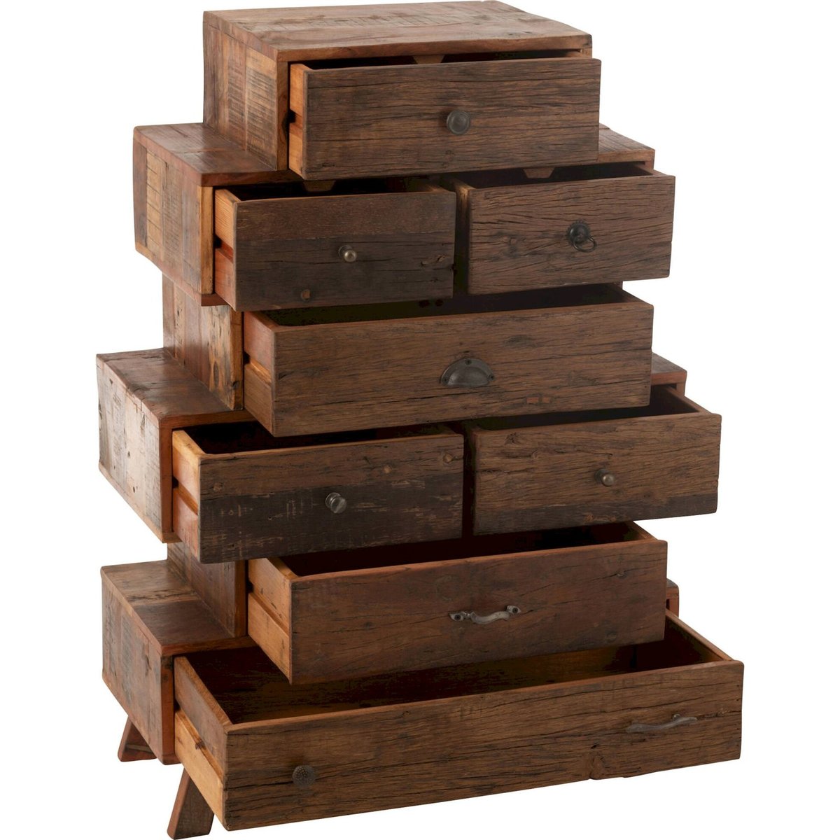 Étagère à tiroirs vintage en bois recyclé naturel, RECOLLECTION