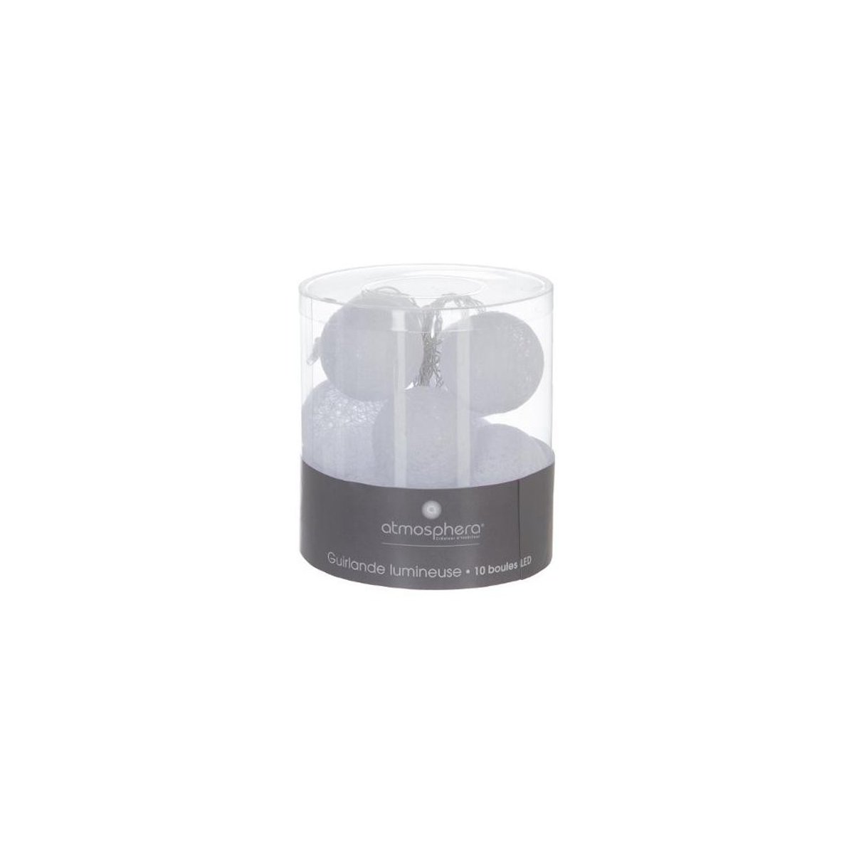 Guirlande lumineuse Blanche 10 boules LED à piles blanc, ATMOSPHERA