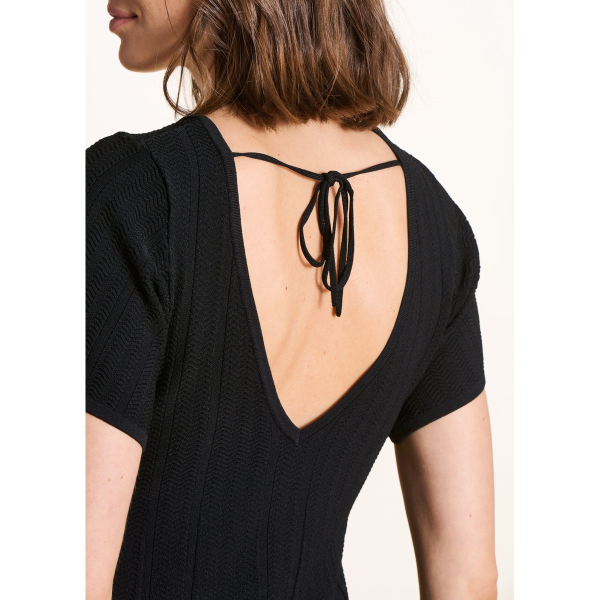 Robe longue en maille à manches courtes noir, LA FEE MARABOUTEE
