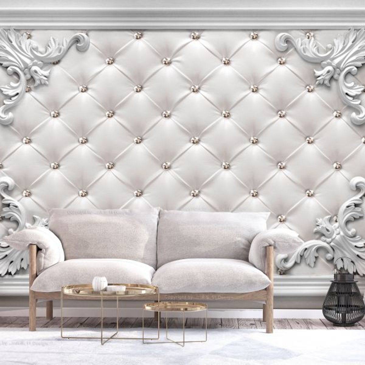 Papier peint intissé panoramique Quilted Leather gris / argent, EDEN