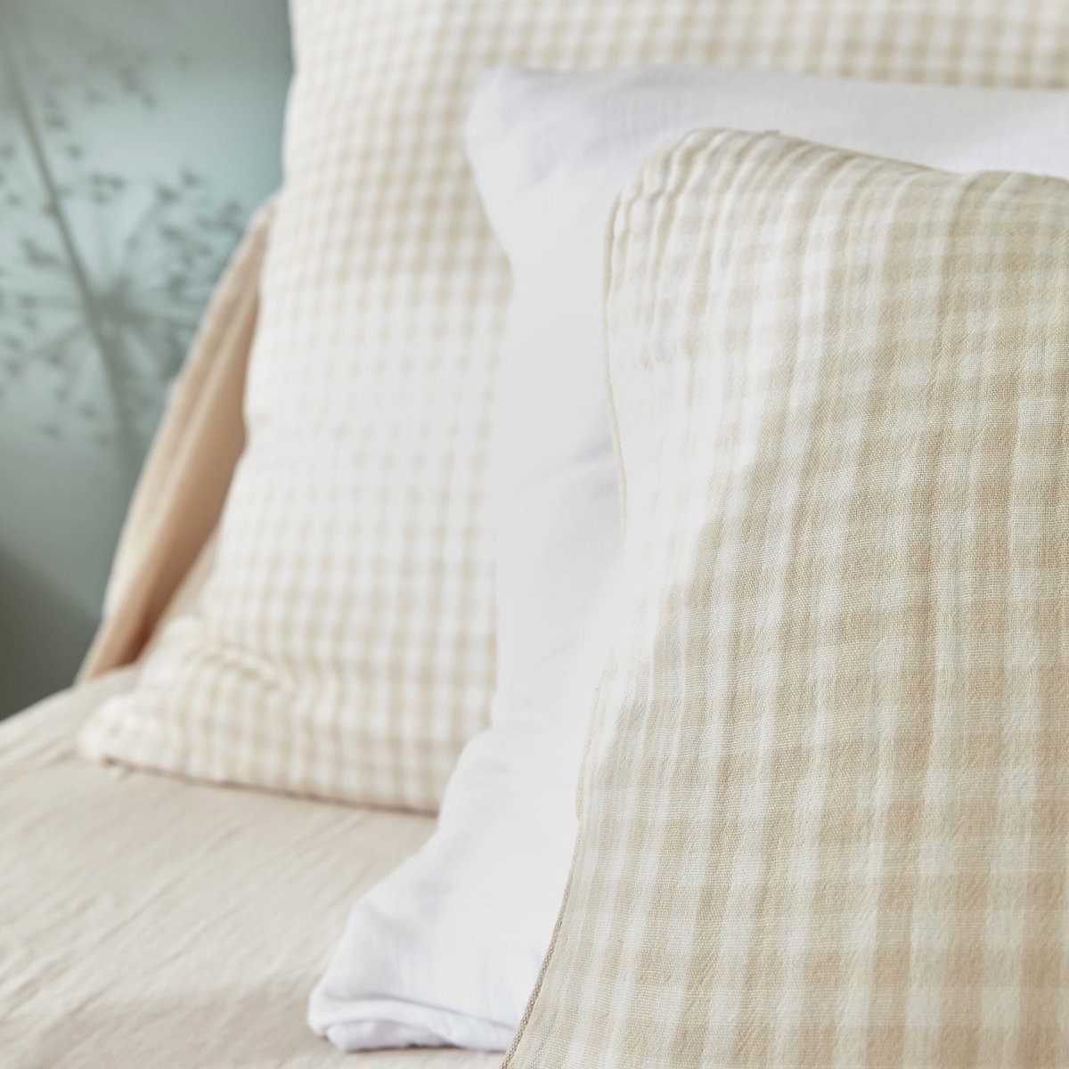 Coussin dehoussable en gaze de coton Vickie vichy eucalyptus, EDEN