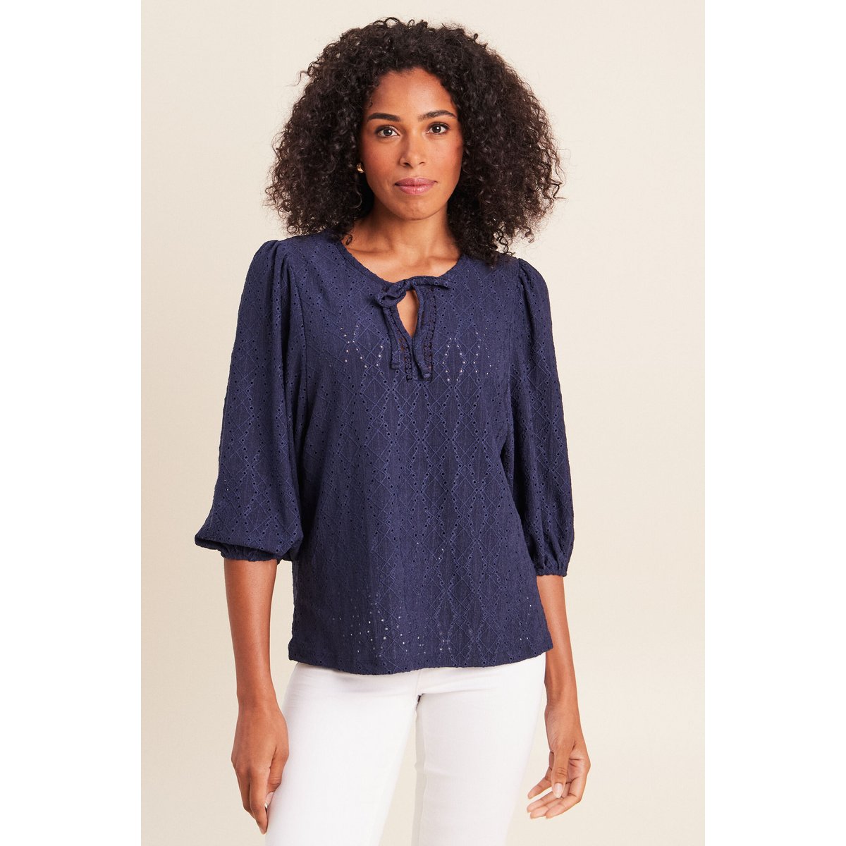 Blouse col v manches 3/4 bleu marine, BREAL
