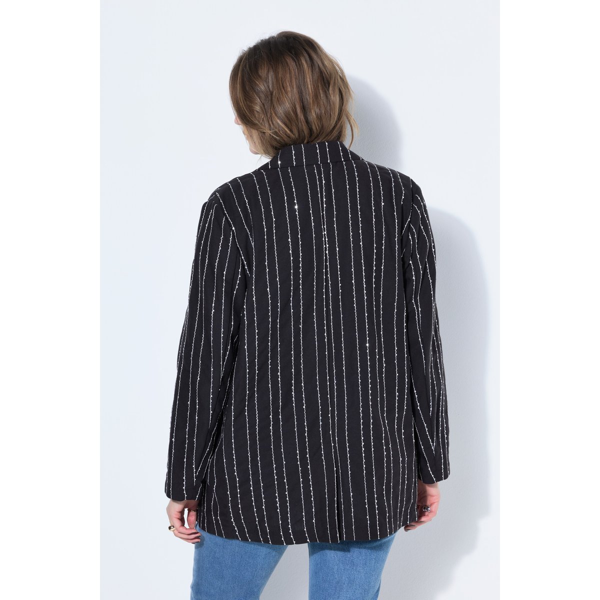 Blazer oversize, rayures fines à sequins noir, STUDIO UNTOLD