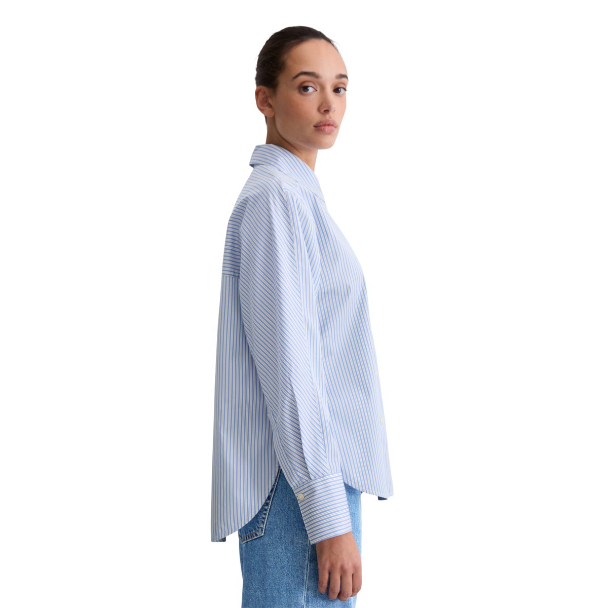 Blouse à rayures oversize en popeline de coton premium bleu clair, MARC O'POLO