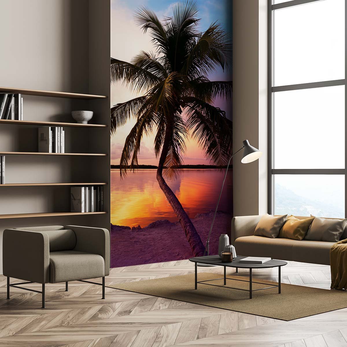 Papier peint palmier au coucher du soleil intissé, HEXOA