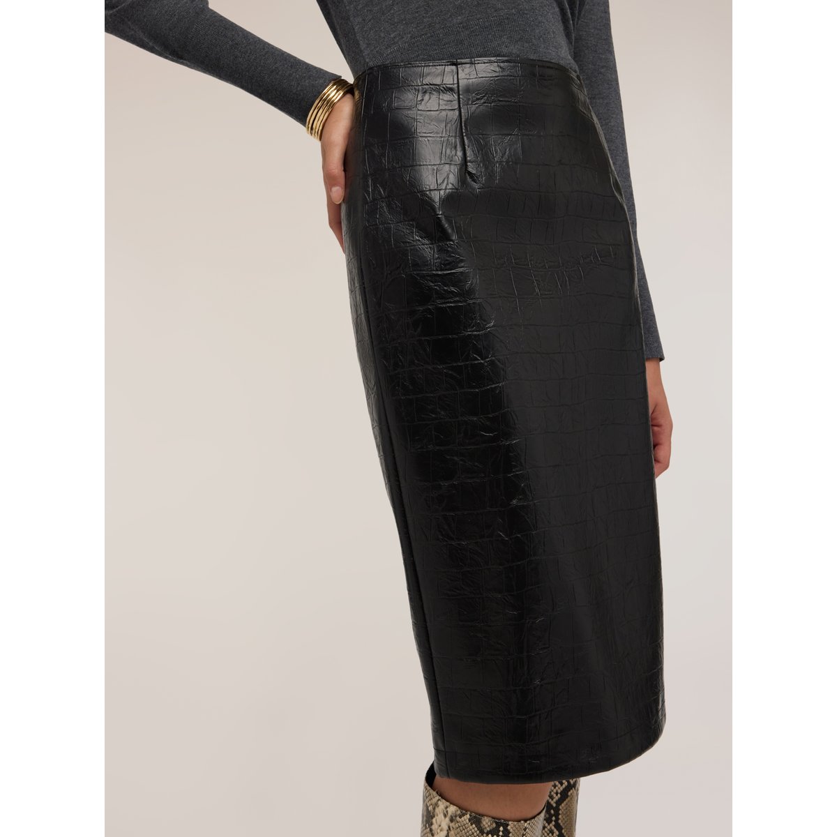 Jupe crayon midi enduite noir, MOTIVI