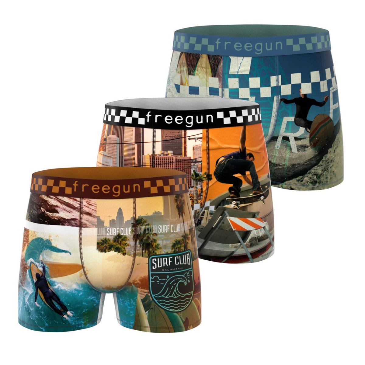 Lot De 3 Boxers Surf beige/bleu/orange, FREEGUN