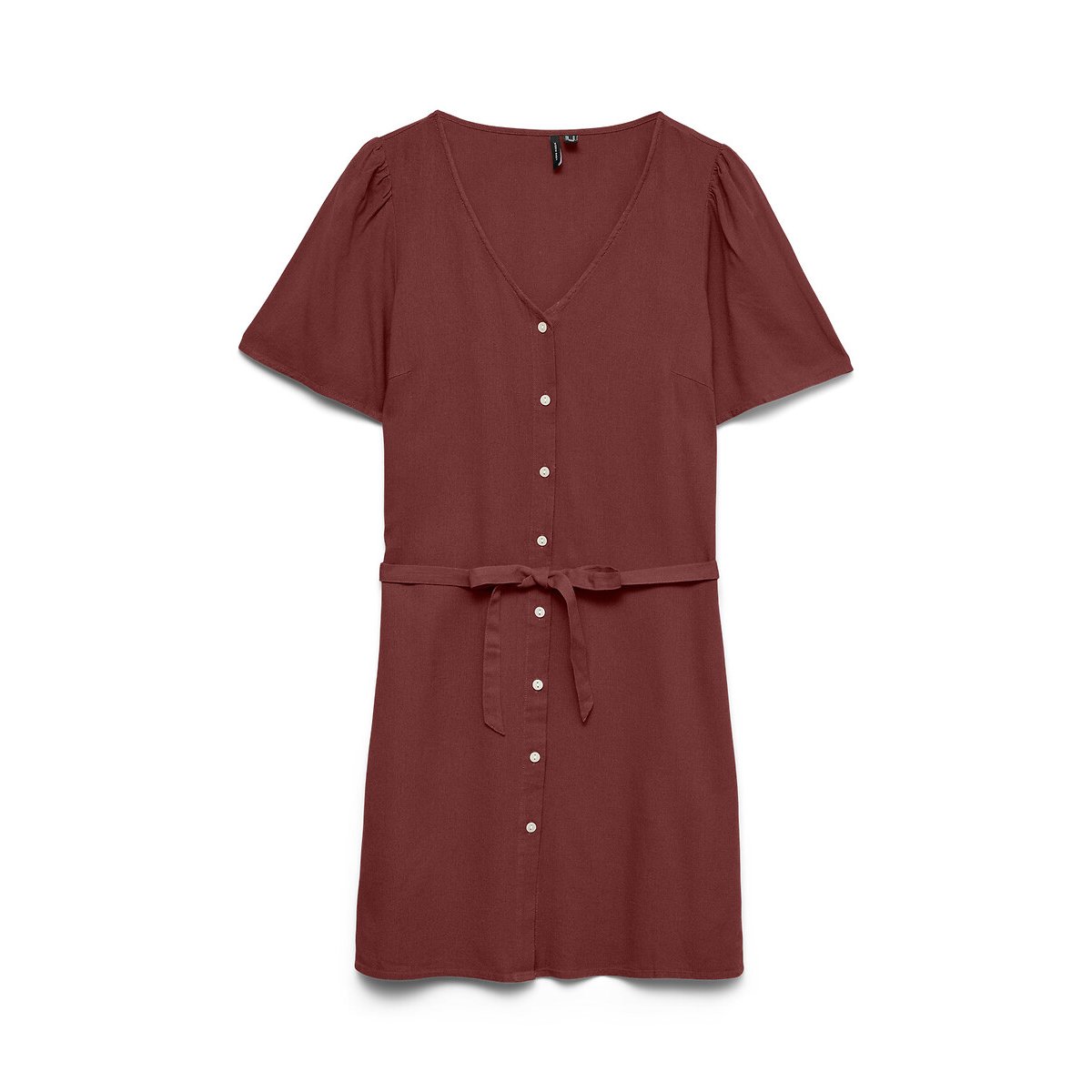 Robe courte manches courtes col v avec ceinture bordeaux, VERO MODA